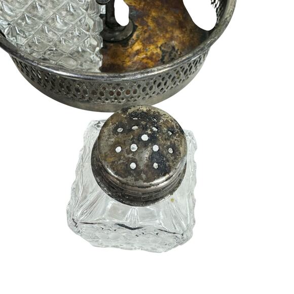 Vintage Italy Raimond Silver Plate Castor Cruet Salt Pepper Oil Textured Glass - Picture 7 of 9